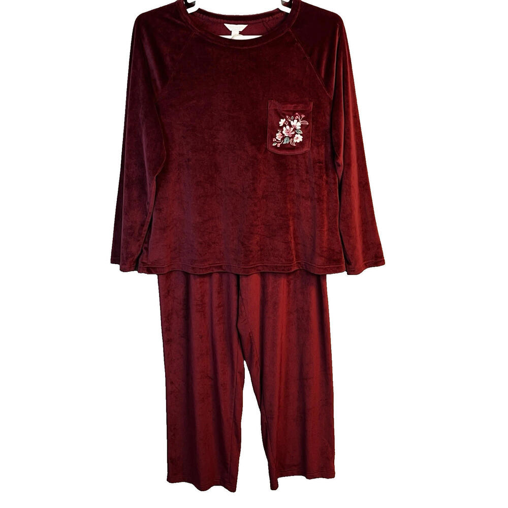 Charter Club Womens Intimates Pajama Setโ Size Large Velvet Embroidered Floral